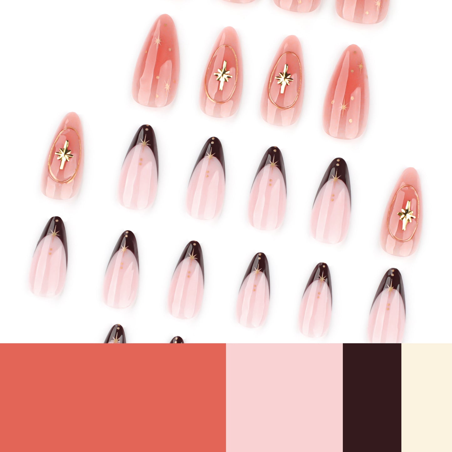 Blush nude + burgundy press on nails - ClairClaw 12 sizes 24 pieces high-shine
