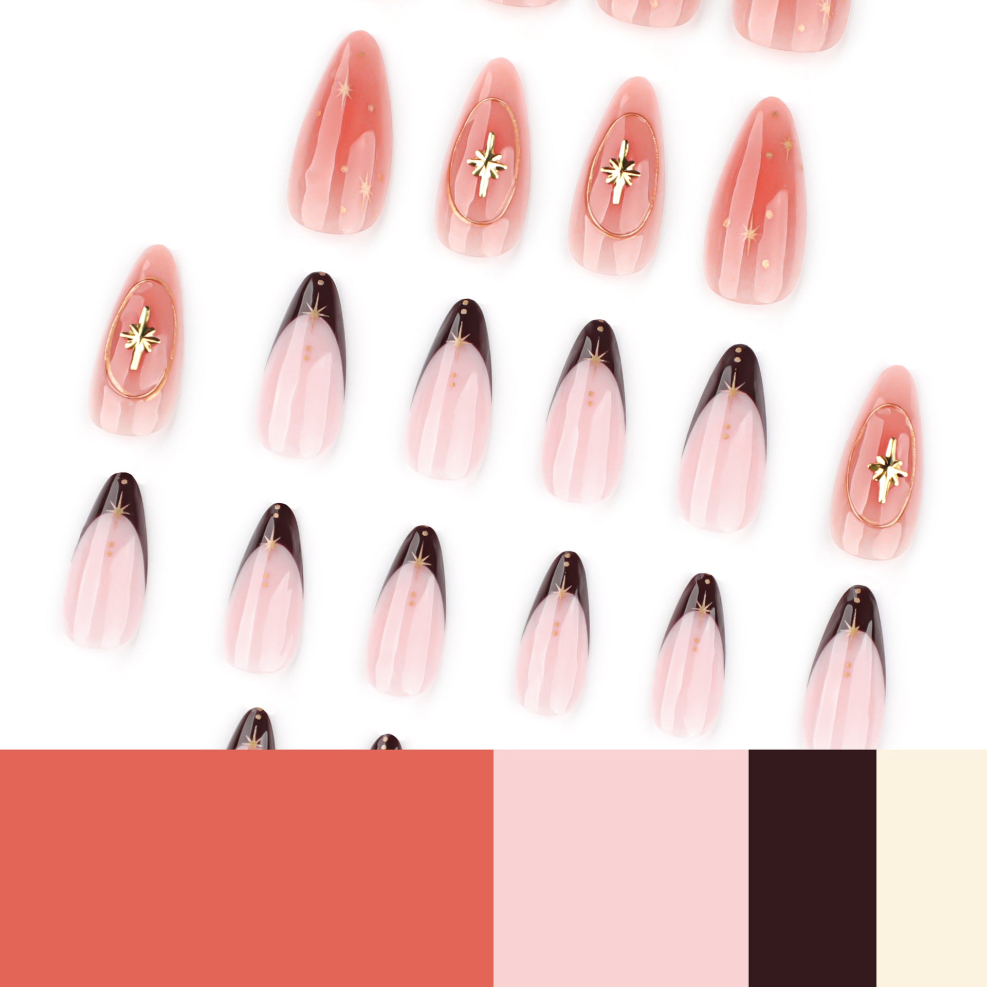Blush nude + burgundy press on nails - ClairClaw 12 sizes 24 pieces high-shine