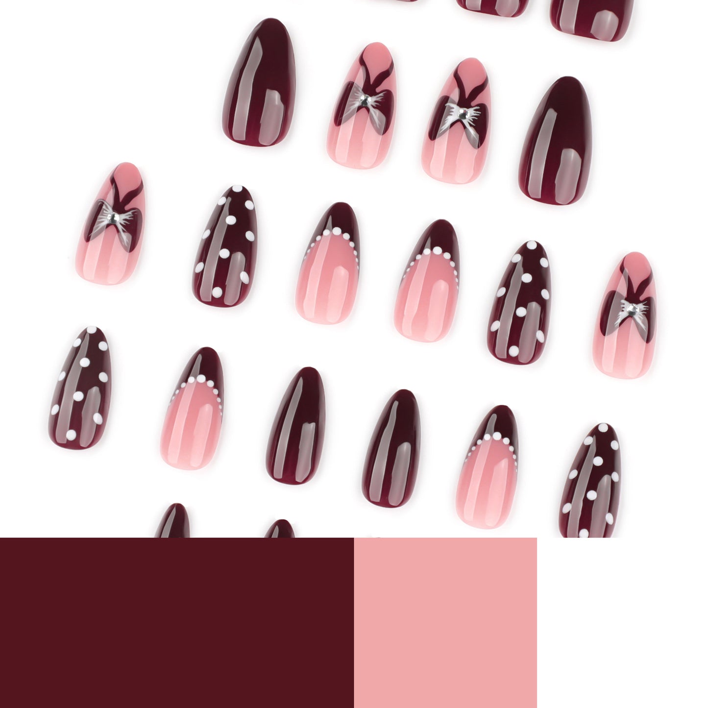 Blush nude + burgundy press on nails - ClairClaw 12 sizes 24 pieces high-gloss