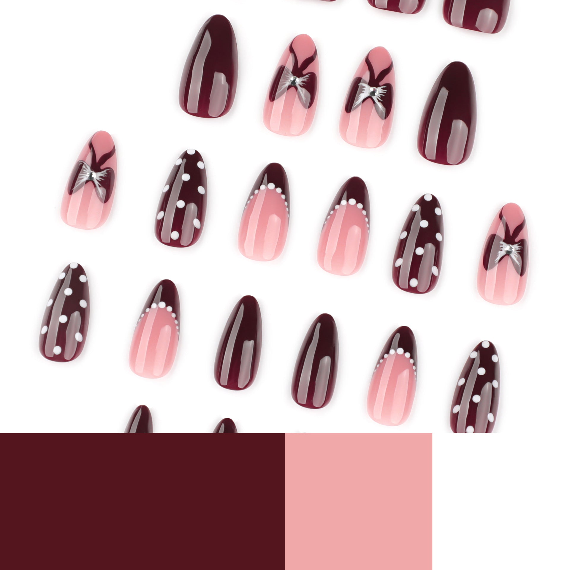 Blush nude + burgundy press on nails - ClairClaw 12 sizes 24 pieces high-gloss