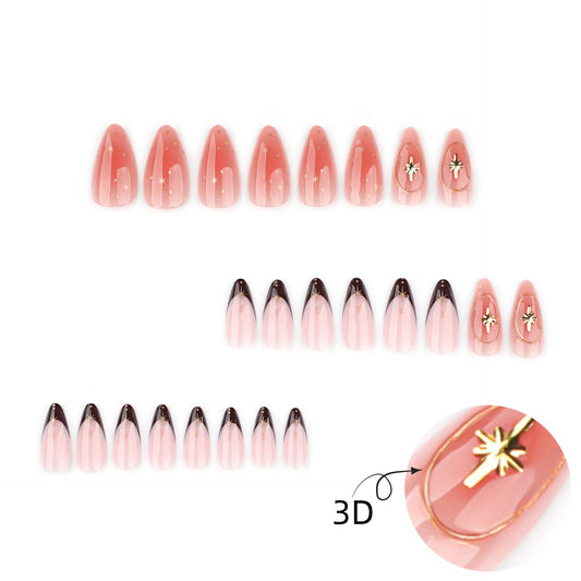 Gold starburst goddess press on nails - 12 sizes 24 pieces ClairClaw burgundy tips