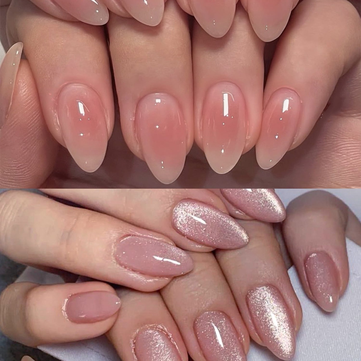 Luminous blush press on nails on hand - ClairClaw 24 sizes dual sparkle styles